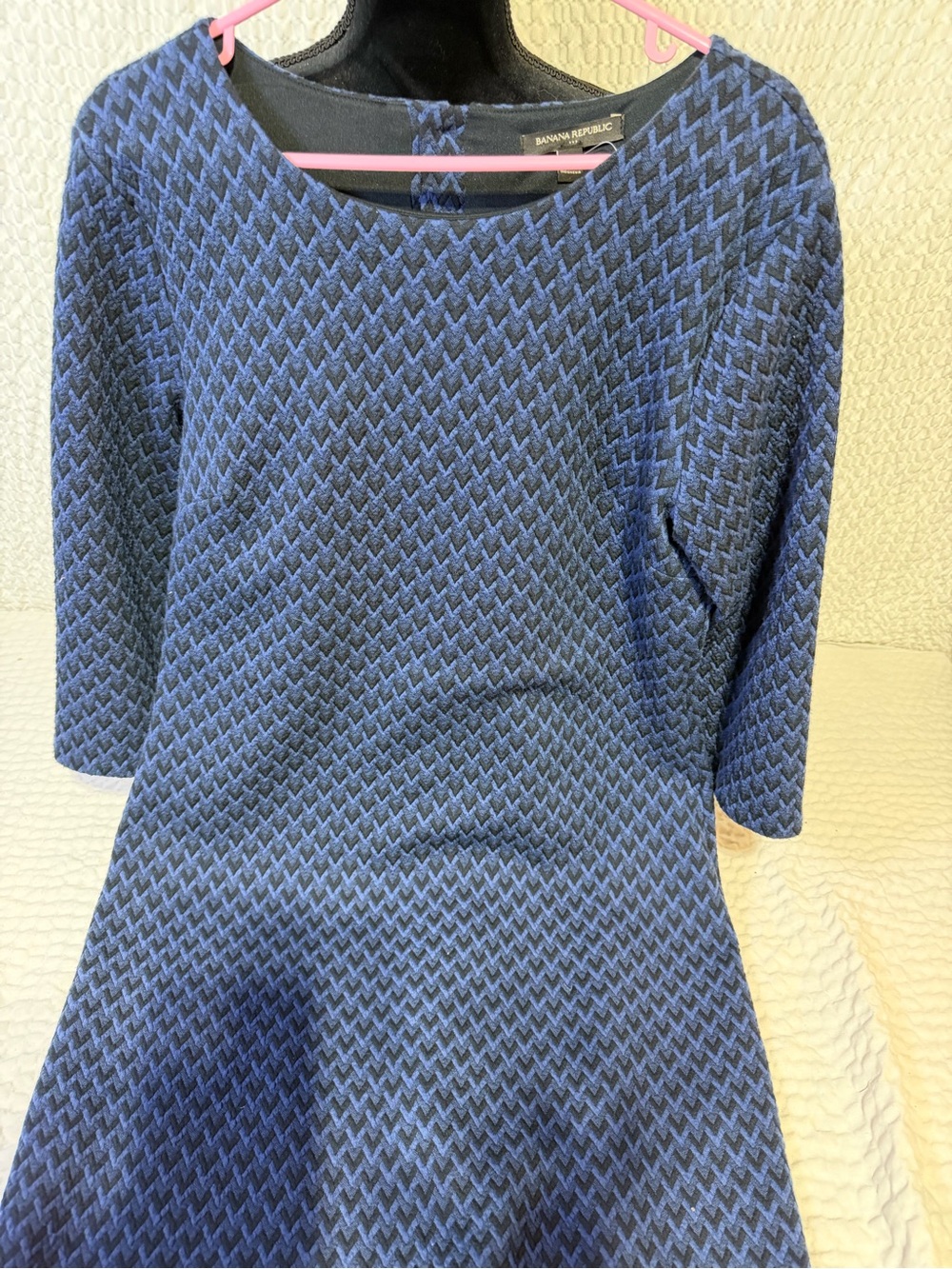 Banana Republic Navy and Black Textured Fit-and-Flare Midi Dress